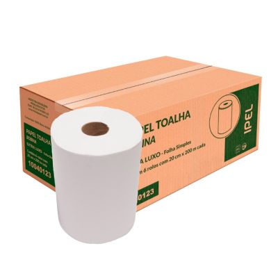 Papel Toalha Bobina 20cm X 200m 19g 6 Rolos Fit Ipel 40123