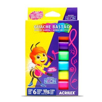 Tinta Guache Bastao 10g C/6 Cores Neon Acrilex