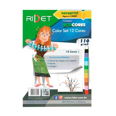 Papel Ecocores Criativo A3 297x420mm 110g 24fls 12 Cores Ridet