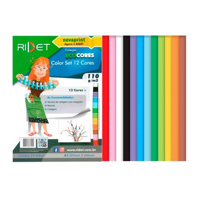 Papel Ecocores Criativo A3 297x420mm 110g 24fls 12 Cores Ridet
