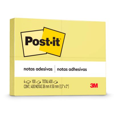 Post-it Amarelo 4 Blocos 38 X 50 Mm 400 Folhas