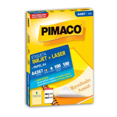 Etiqueta Laser/jet A4 367 288,5x200,0 Pimaco Cx C/100f