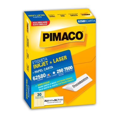 Etiqueta Laser/jet Carta 62580 25,4x66,7 Pimaco Cx C/250f