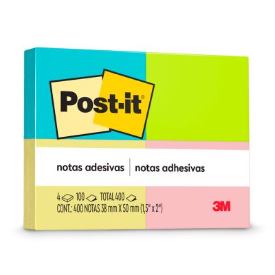 Post-it Amarelo/rosa/verde/azul 4 Blocos 38 X 50mm 400 Folhas