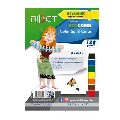 Papel Ecocores Color Set 08 Cores A4 120gr 21x29,7 Cm 24 Fls Ridet