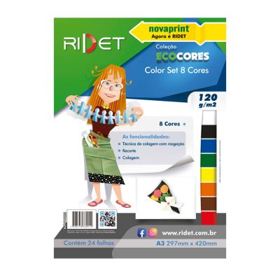 Papel Ecocores Color Set 08 Cores A3 120gr 29,7x42 Cm 24 Fls Ridet