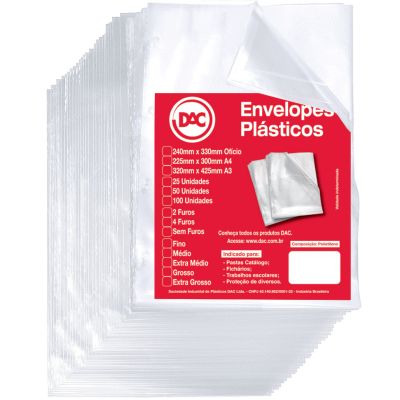 Envelope Plastico Oficio Extra Medio S/ Furo 12 Micras C/10 Ref 177-10 Dac