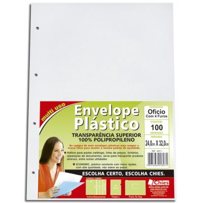 Envelope Plastico Oficio Fino C/4 Furos C/100 Pp - 1807 Chies