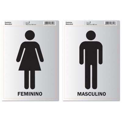 Placa Sinalizacao Adesiva 14 X 19cm - Sanitario Feminino / Masculino Pimaco