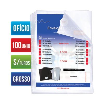 Envelope Plastico Oficio Grosso S/ Furo 15 Micras C/100 Ref 5075 Dac