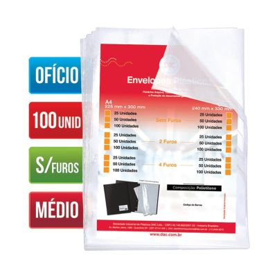 Envelope Plastico Oficio Medio S/ Furo 10 Micras C/100 Ref 5077 Dac