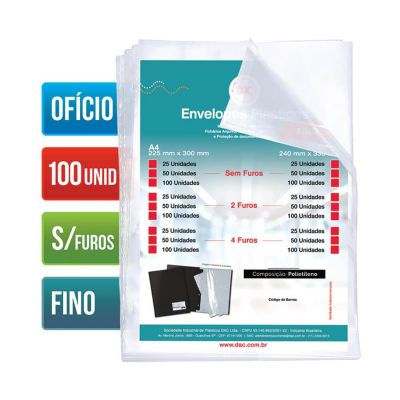 Envelope Plastico Oficio Fino S/ Furo 6 Micras C/100 Ref 5069 Dac