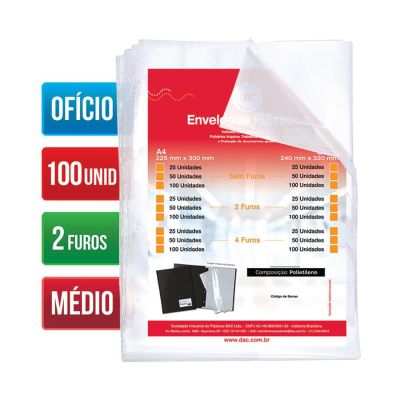 Envelope Plastico Oficio Medio C/2 Furos 10 Micras C/100 Ref 5079 Dac