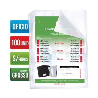 Envelope Plastico Oficio Extra Grosso S/ Furo 20 Micras C/100 Ref 5087 Dac