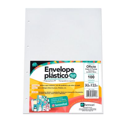 Envelope Plastico Oficio Medio C/4 Furos C/100 Pp - 1415 Hemon