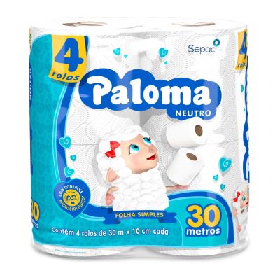 Papel Higienico Folha Simples Neutro Pt C/4 Rolos De 30m Paloma
