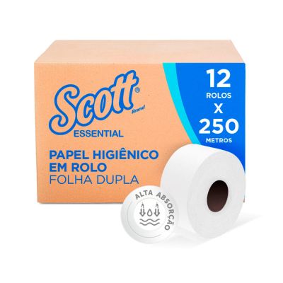 Papel Higienico Folha Dupla Essential Rolo 10cm X 250m C/ 12 Rolos Scott 30227259