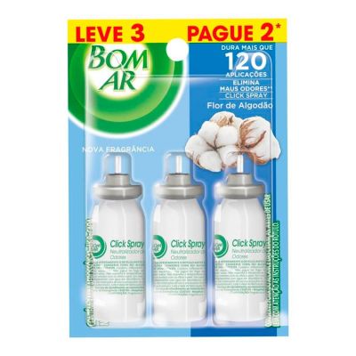 Odorizador De Ar Bom Ar Click Spray Flor De Algodão Air Wick  Refil 12ml Leve 3 Pague 2